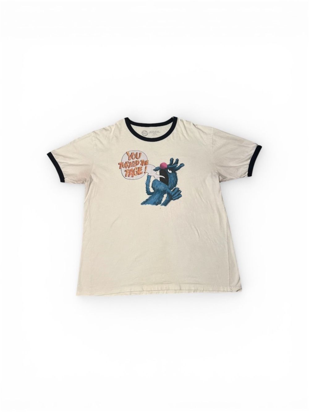 Sesame Street Out of Print Ringer Tee Blue Cartoon Graphic “You Turned The Page”